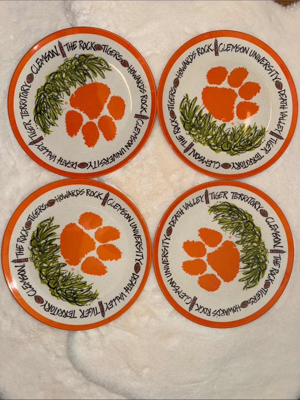4 Magnolia Lane Clemson Tigers Melamine Dinner Plates